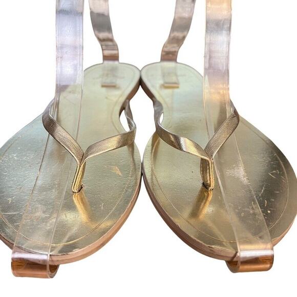 J Crew Gold Metallic Womens Leather Flats Thongs Flip Flops Slides Sandals sz 10 - Picture 7 of 14
